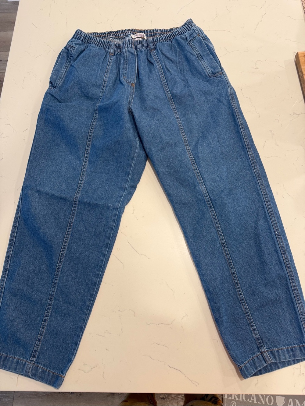 Roaman's Men's Relaxed Elastic-Waist Blue Denim Jeans